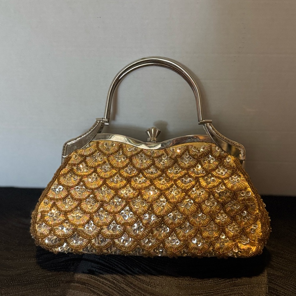Vintage Elegant Gold Sequin Handbag